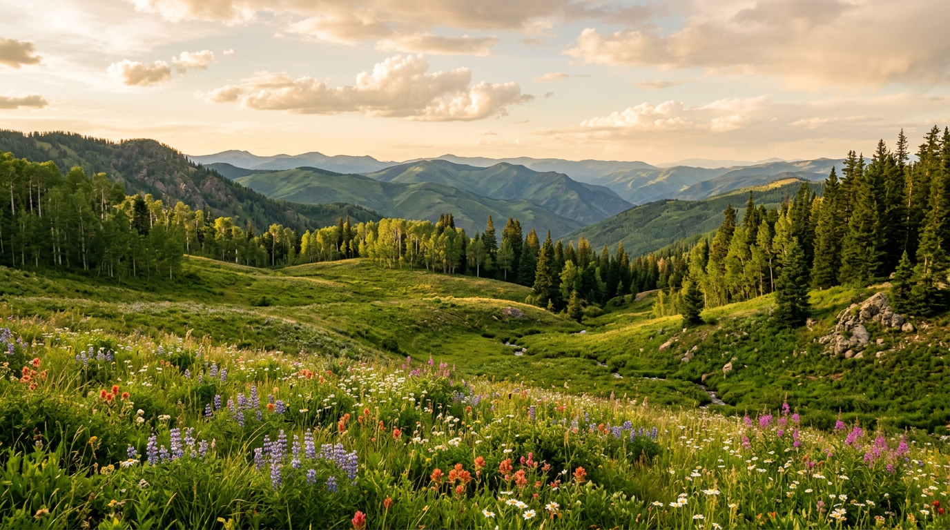 Green summer high mountain country like the range where Herbert grew up herding sheep